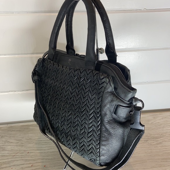 ELLIOTT LUCCA Woven Black Leather Satchel Crossbody - Picture 4 of 8